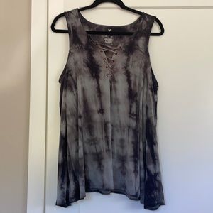 American Eagle Soft & Sexy long-sleeve cold shoulder t-shirt in black tie-dye